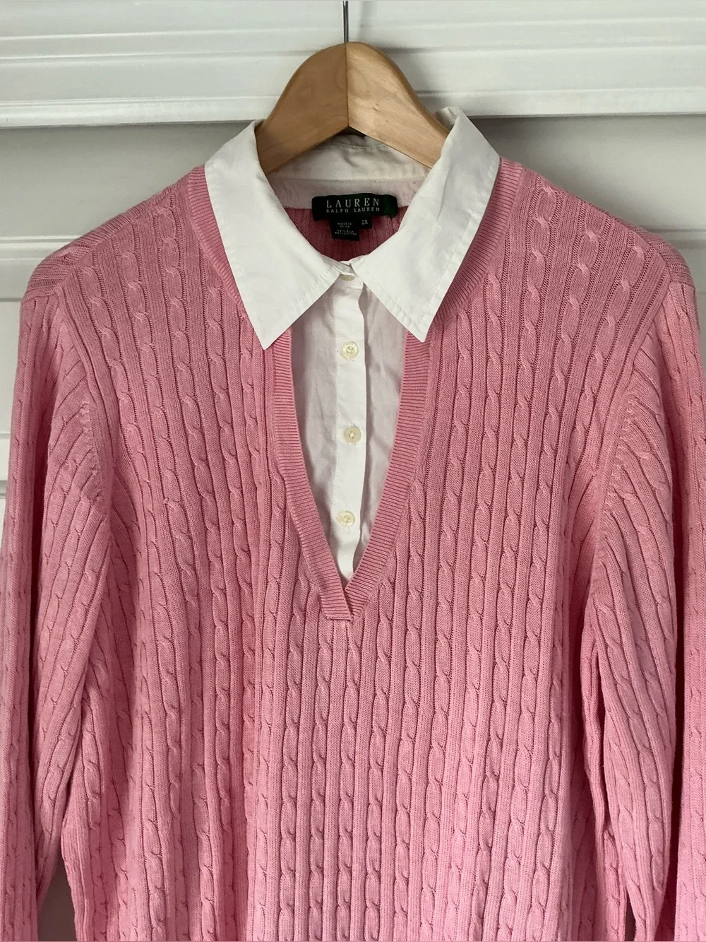Lauren Ralph Lauren Pink Silk Blend Cable-Knit Sweater with White Collar 2X